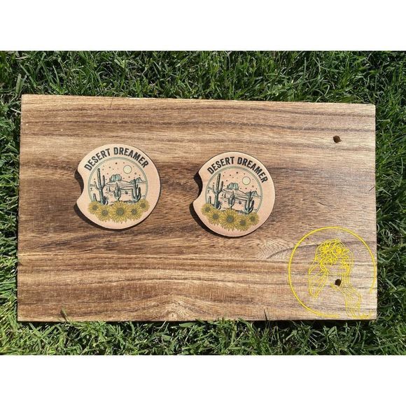 Desert Dreamer Cactus & Sunflower Car Coasters 2 Pack | Car Accessories - Picture 2 of 9